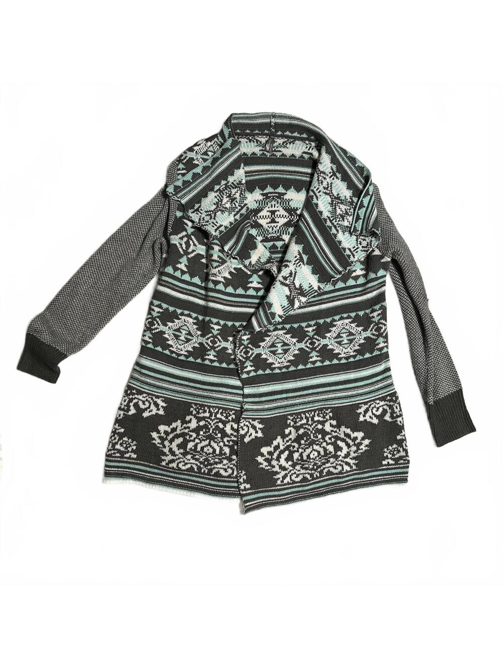 Vanity Geometric Pattern Open Front Cardigan Sweater - XL